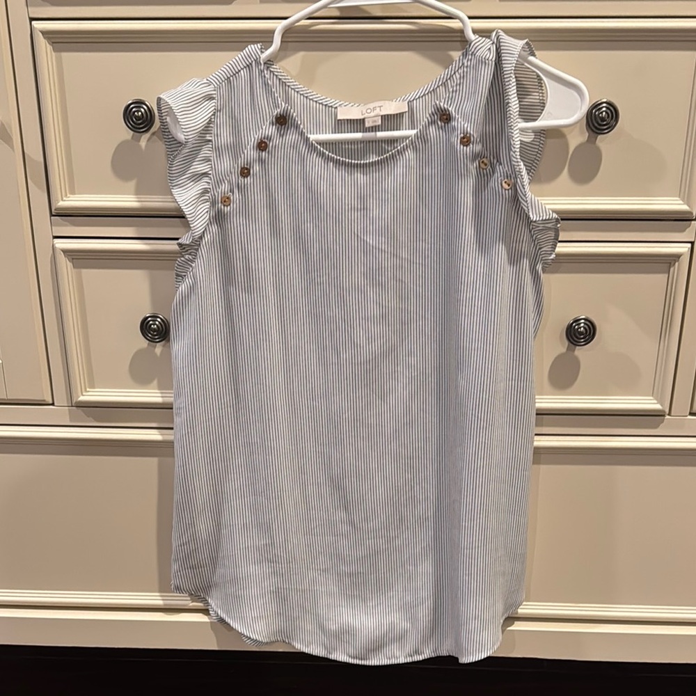 LOFT Blue and White Buttoned Blouse